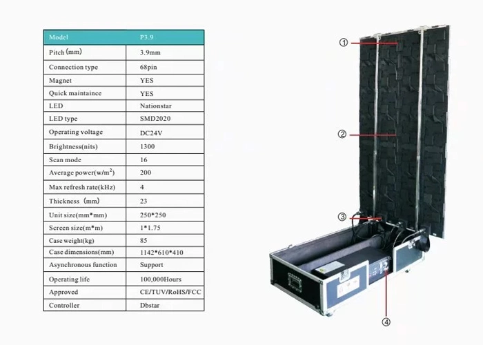P3.91 Standing Digital Panel Roll-up Foldable LED Screen with Flight Case