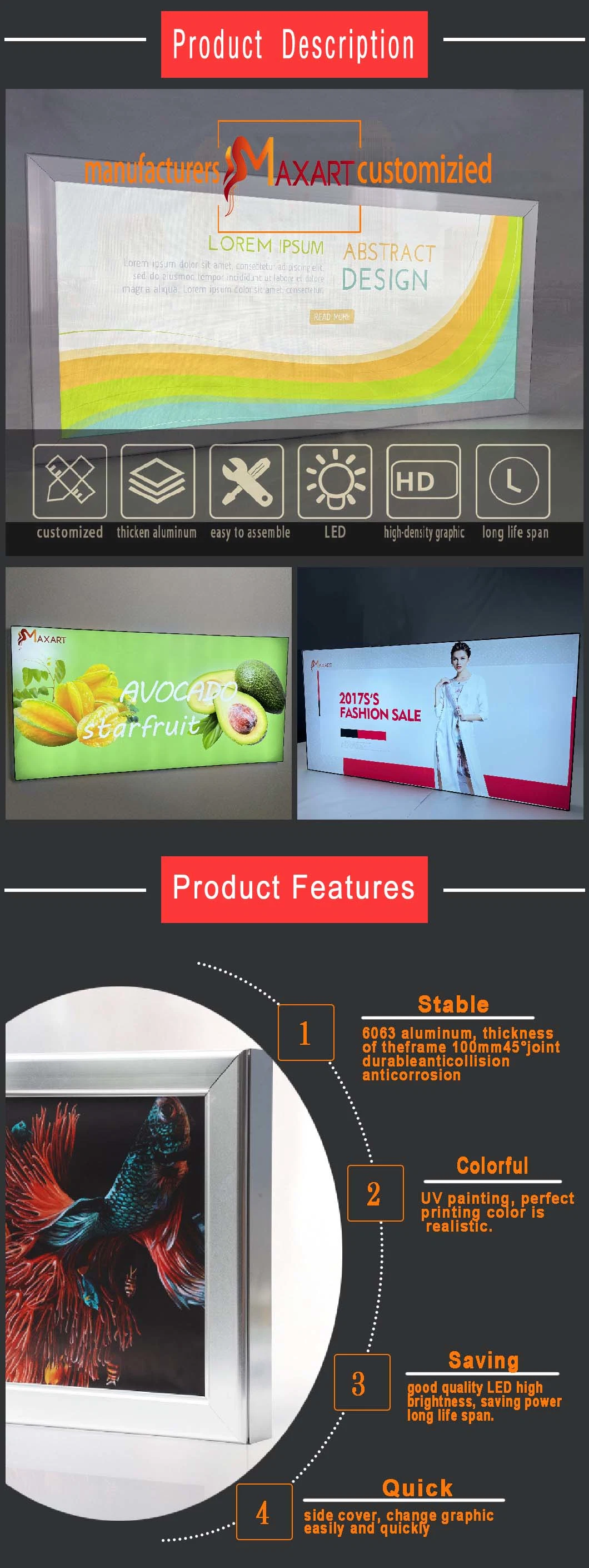 Aluminum Movie Cinema LED Light Box Poster