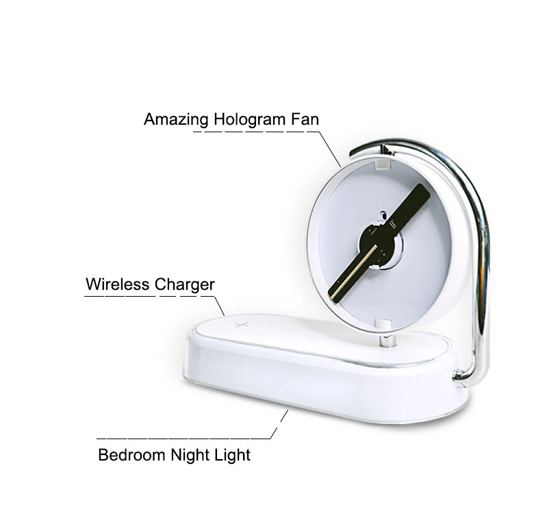 Bedroom Night Light Mobile Phone Bank Fast Qi Wireless Charger 3D Advertising Holographic Display Hologram LED Fan in The Air